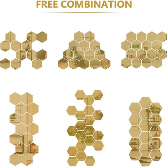 Wall Stickers,24PCS Gold Wall Decor Removable Mirror Stickers DIY Acrylic Mirror - Picture 5 of 6